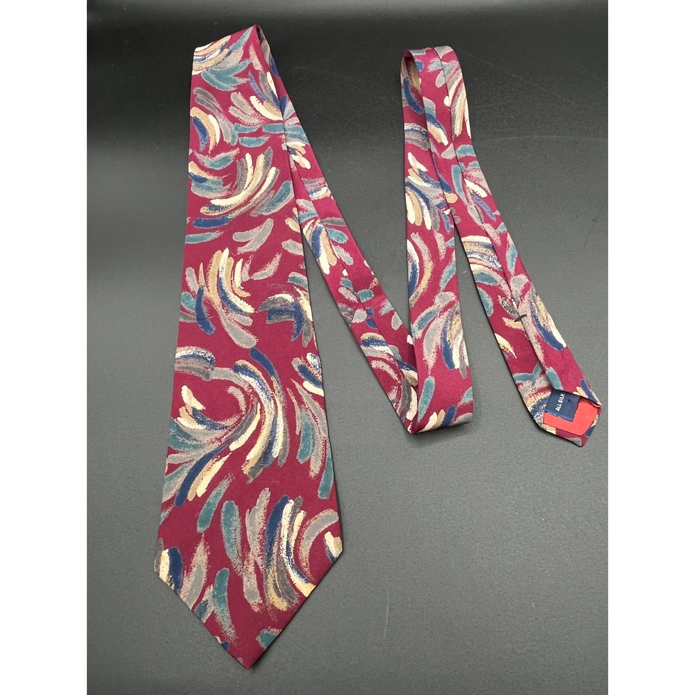 Vtg J.T.‎ Beckett Mens Neck Tie Abstract Swirl Pattern Burgundy Teal Blue